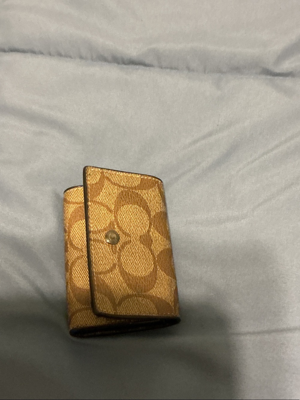 Coach Women's Compact Signature Print Key Case Wallet - Tan